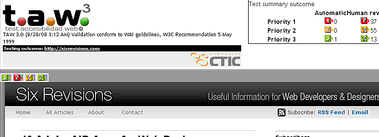 TAW Web Accessibility Test - screen shot.